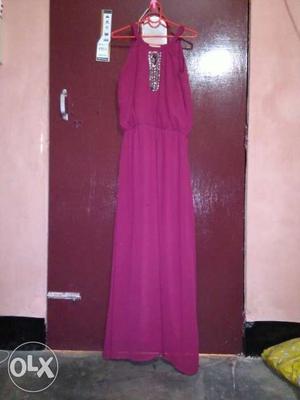 Purple Scoop Neck Sleeveless Sequin Maxi Dress