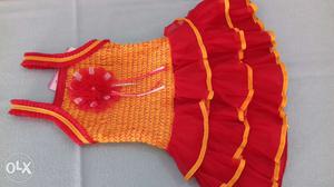Red n yellow layered frock