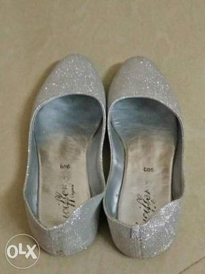 Silver Glittered Slip On Shoes