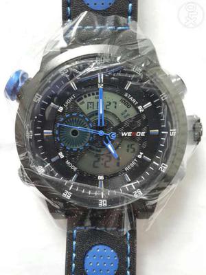 WEIDE-Dual movement Waterproof Leather belt Blue_Men's watch