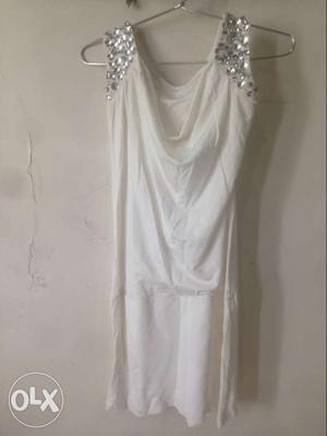 White And Gray Sequinned Sleeveless Dress