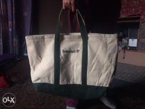 White And Green Timberland Tote Bag