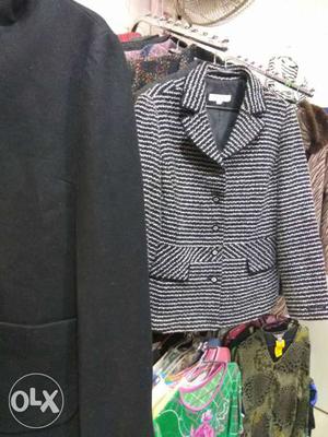 Women's Gray And Black Striped Coat