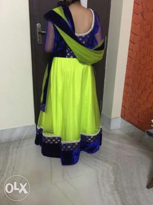 Women's Green And Blue Sari