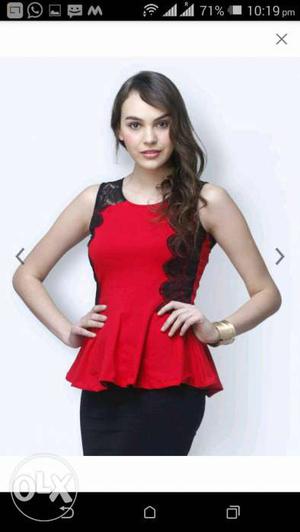 Women's Red And Black Sleeveless Top