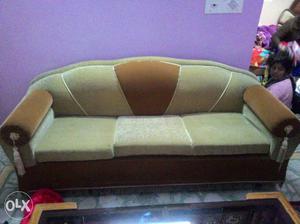 Beige And Brown 3 Cushion Sofa