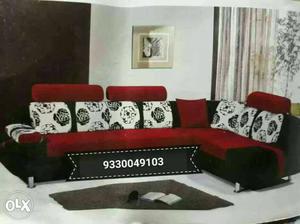 Black And Red Suede Corner Sofa