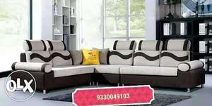 Black Grey And White Fabric Sectional Sofa