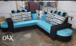 Blue And Black Suede Corner Sofa