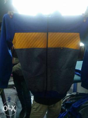 Blue Yellow And Gray Zippered Jacket
