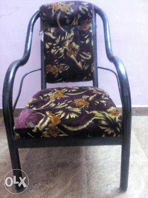 Brown And Beige Fabric Padded Black Metal Armchair 3+1+1