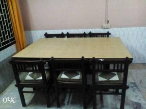 Brown And Black Wooden 7 Piece Dining Set