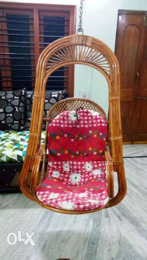 Brown Bamboo Frame Padded Hanging Chair
