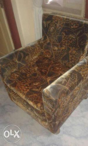 Brown Black And Beige Floral Velvet Sofa Chair