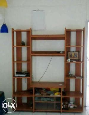 Brown Wooden Entertainment System Shelf