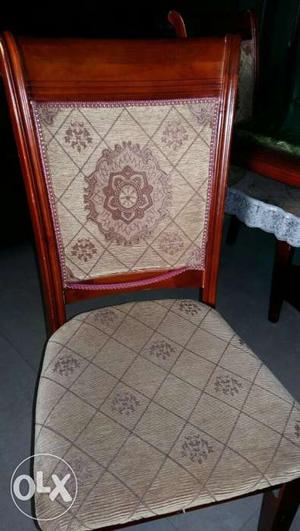 Brown Wooden Frame Beige Padded Suede Floral Chair