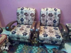 Brown Wooden Framed Floral Padded Armchair