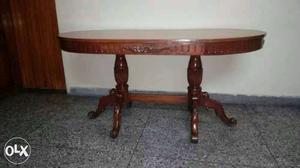 Brown Wooden Oval Trestle Table