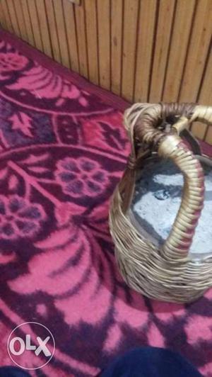 Brown Woven Round Portable Baskets