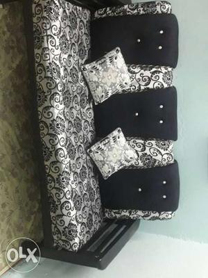 Grey And Black Floral Fabric Sofa