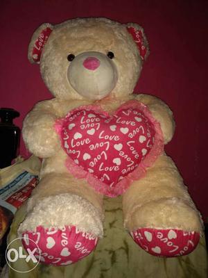 Very Big Brown And Pink Bear With Heart Plush Toy
