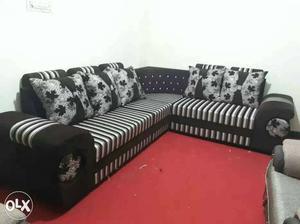 White And Black Stripe Sectional Sofa