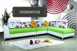 White And Green Micro-suede Corner Sofa