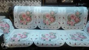 White And Pink Floral Sofa Cover