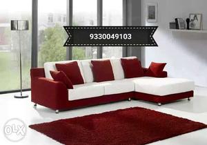 White And Red Padded Sectional Sofa