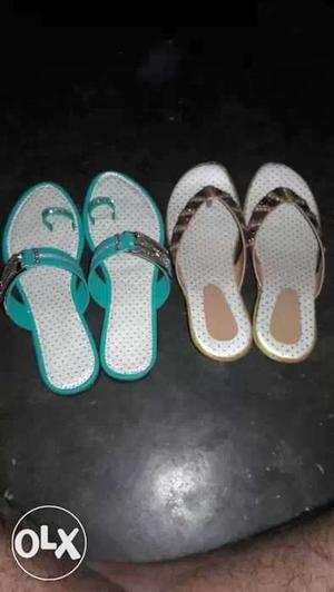 2 Pair Of Women's Brown And Green Sandals