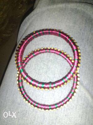 2 Red And Green Silk Thread Bangles