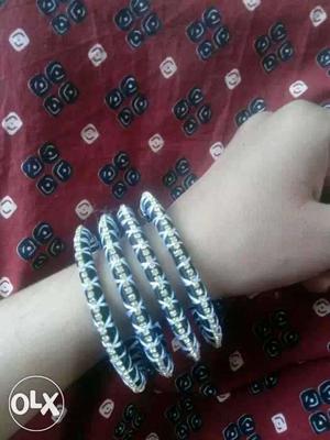 4 Black And White Silky Thread Bracelets