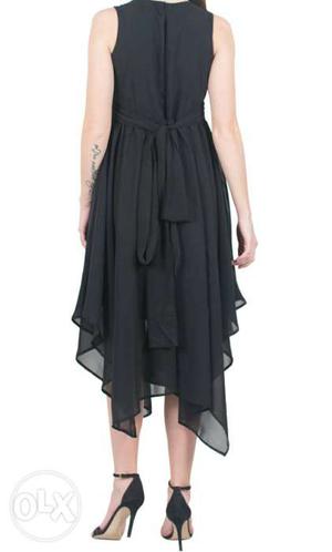 Brand new black poly Georgette Asymmetrical dress