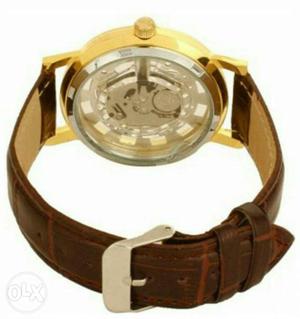 Brown Leather Strap And Gold Watch