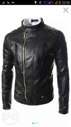 C comfort Black Leather Zip Up Jacket