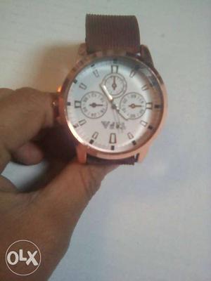 Gold Round Bezel Chronograph Watch