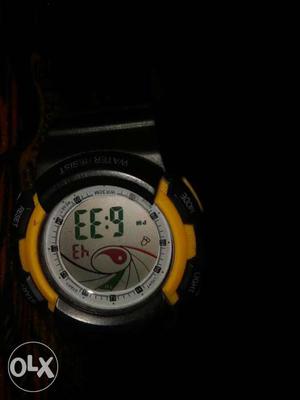 Gray Strap Yellow And Black Round Case Digital Watch