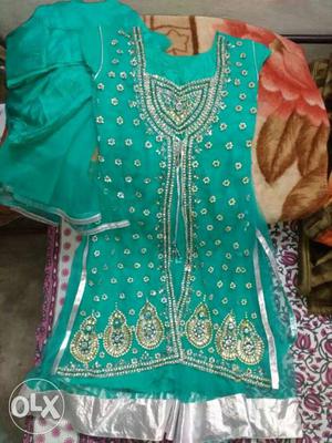 Green And Brown Floral Traditional Dress