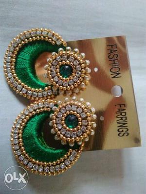 Green And Gold Thread Jhunkas