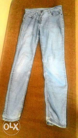 Grey Stone Wash Straight Cut Denim Jeans