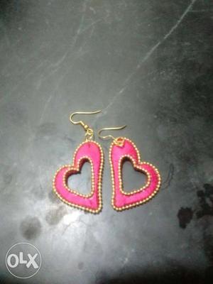 Pink And Gold Heart Drop Earrings
