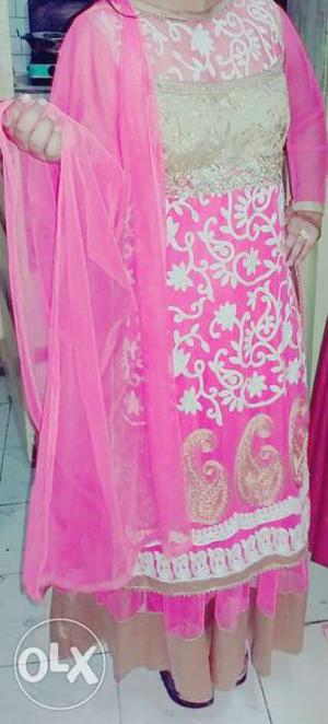 Pink And White Floral Sari