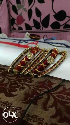 Red And Brown Silk Thread Bangle Lot