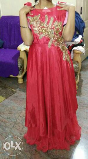 Red And Gold Sleeveless Gown
