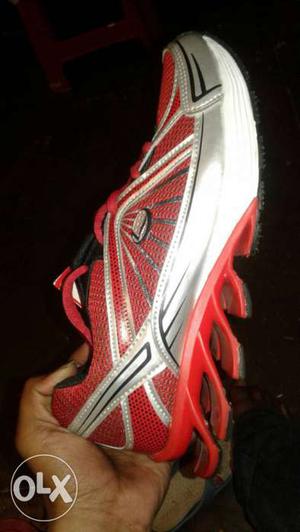 Red And Gray Running Shoes