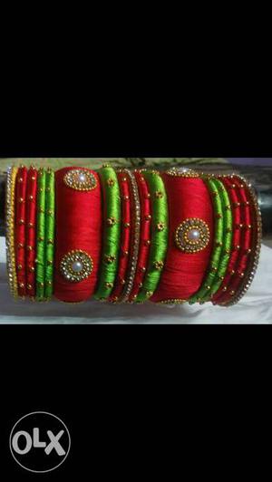 Red And Green Silk Thread Bangles