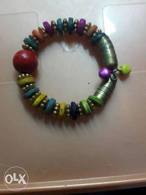 Red Green And Purple Beaded Braceleyt