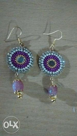 Silver And Purple Gem Hook Earrings
