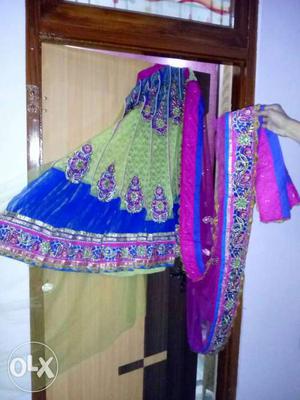 Women's Green And Pink Purple Sari