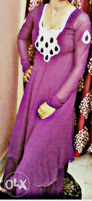 Women's Purple Long Sleeve Scoop Neck Maxi Dress